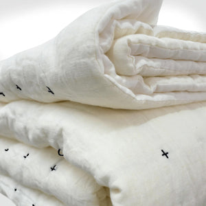 Plus-Stitch Linen Bed Coverlet