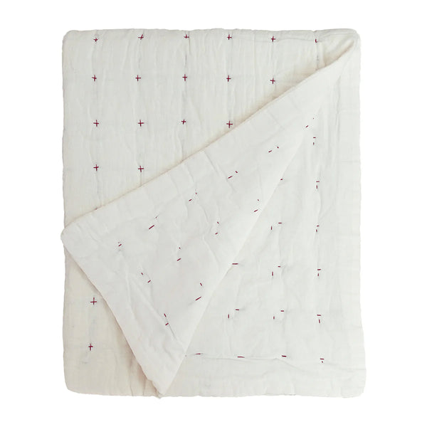 Plus-Stitch Linen Bed Coverlet