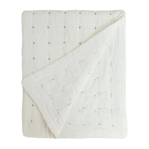 Plus-Stitch Linen Bed Coverlet