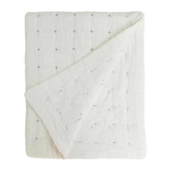 Plus-Stitch Linen Bed Coverlet