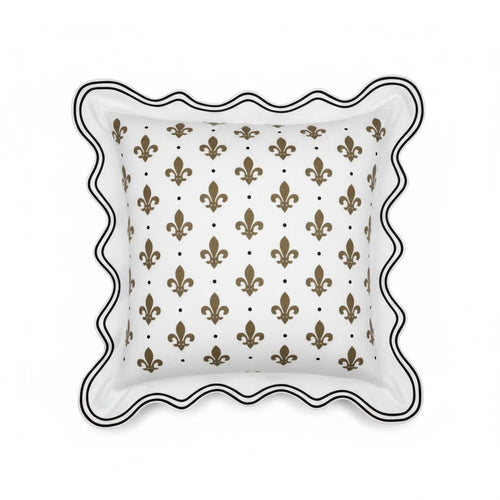 Fleur-de-Lis Embroidered Double Scalloped Pillow Cover