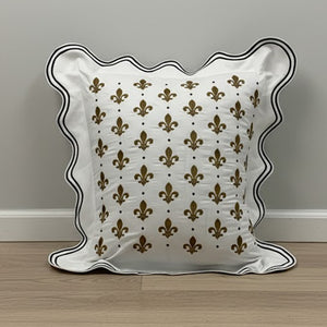 Fleur-de-Lis Embroidered Double Scalloped Pillow Cover