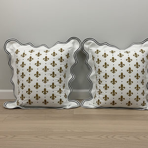 Fleur-de-Lis Embroidered Double Scalloped Pillow Cover