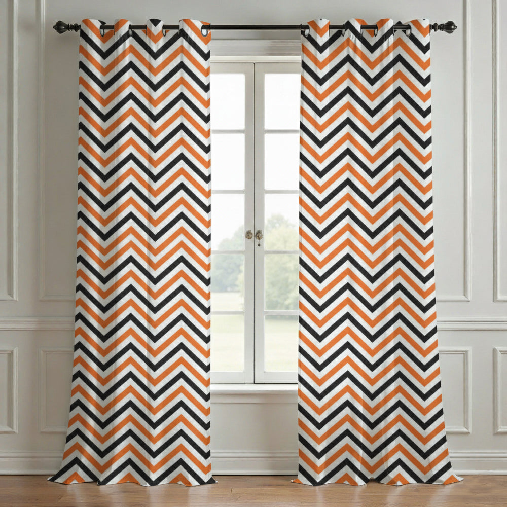 Halloween Zigzag Seamless Pattern Curtain (Set Of 2)