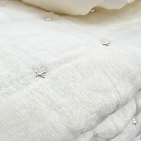 Plus-Stitch Linen Bed Coverlet
