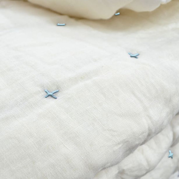 Plus-Stitch Linen Bed Coverlet