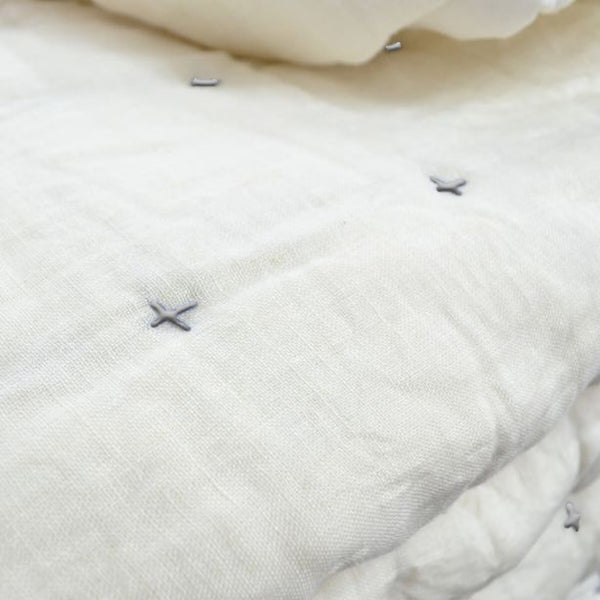 Plus-Stitch Linen Bed Coverlet
