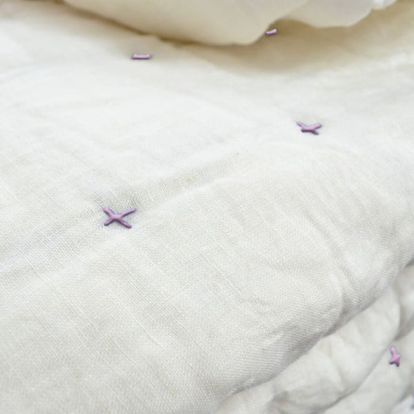 Plus-Stitch Linen Bed Coverlet