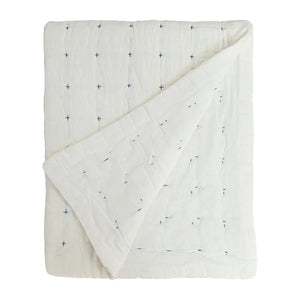 Plus-Stitch Linen Bed Coverlet