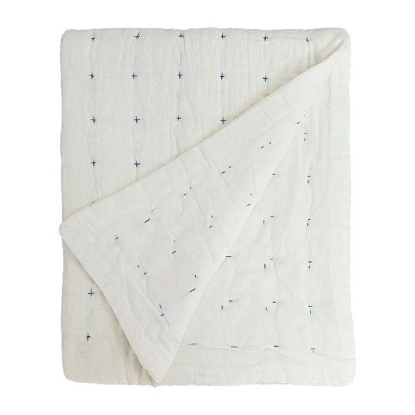 Plus-Stitch Linen Bed Coverlet