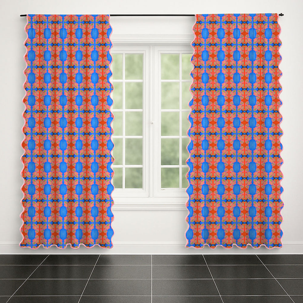 Symmetric Butterfly Watercolor Scallop Curtain (Set of 2)