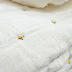 Plus-Stitch Linen Bed Coverlet