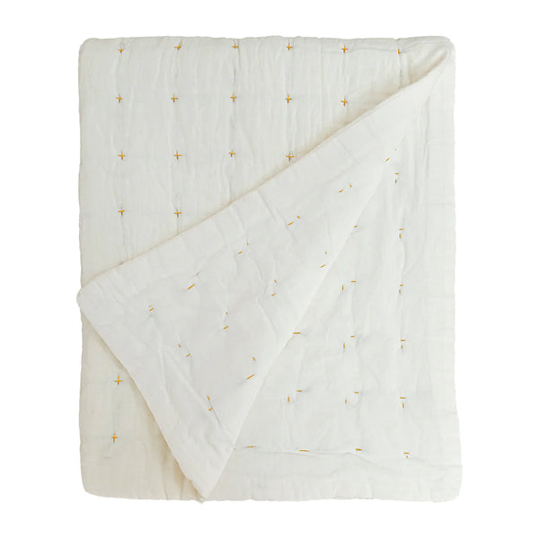 Plus-Stitch Linen Bed Coverlet