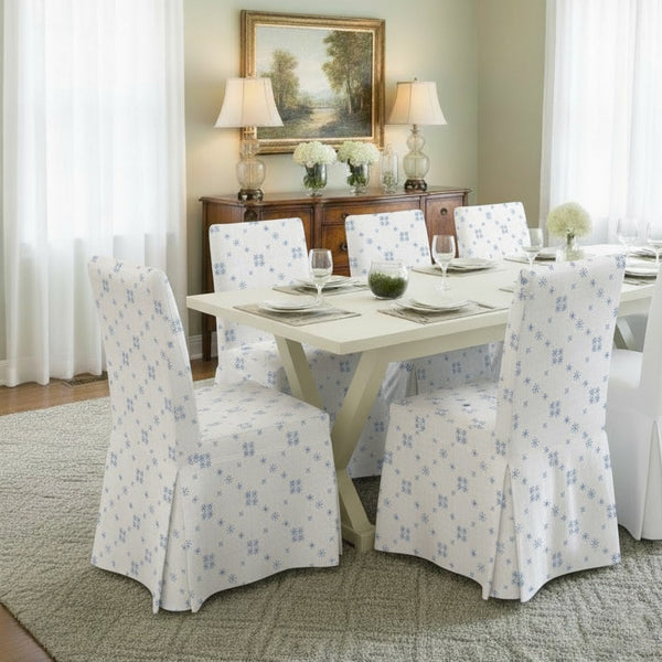 Pale Blue Snowflake Pattern Printed Chair Cover