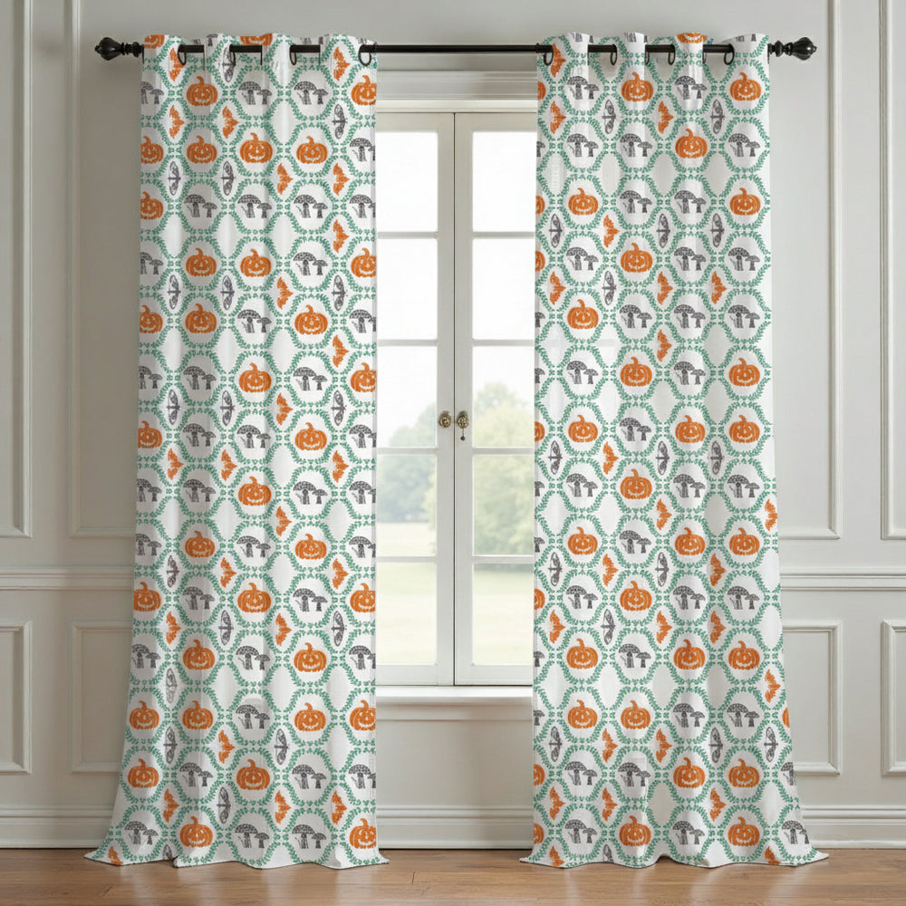 Pumpkin Printed Curtain (Set Of 2) For Halloween