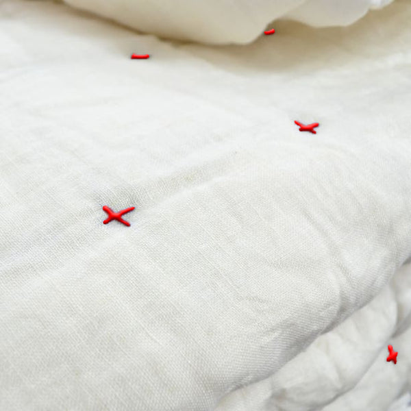 Plus-Stitch Linen Bed Coverlet