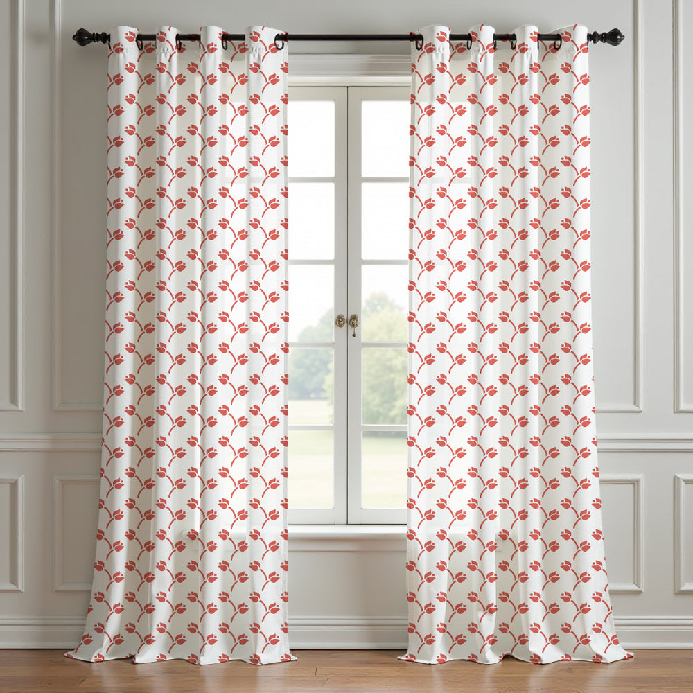Red Tulip Curtain (Set Of 2)