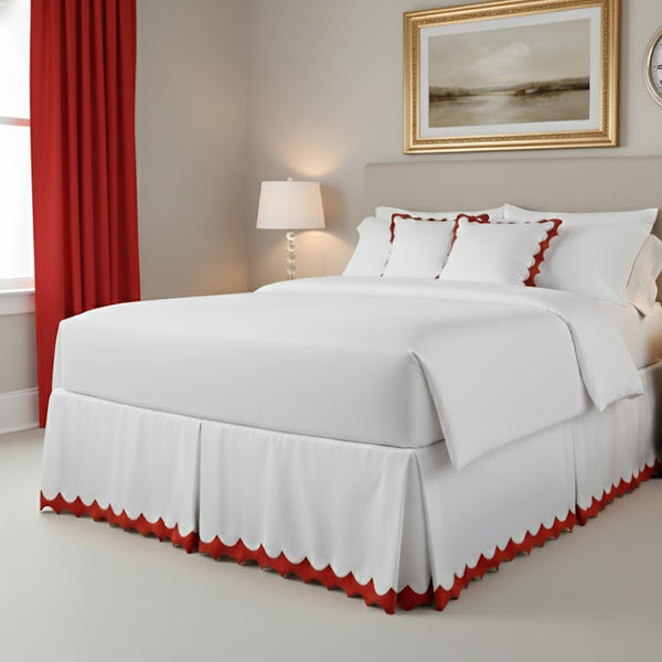 Reverse Scalloped Applique Embroidery Cotton Tailored Bed Skirt