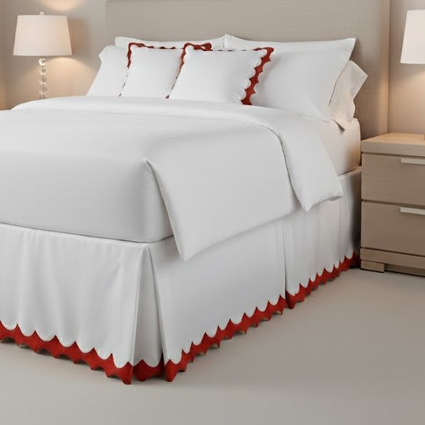 Reverse Scalloped Applique Embroidery Cotton Tailored Bed Skirt