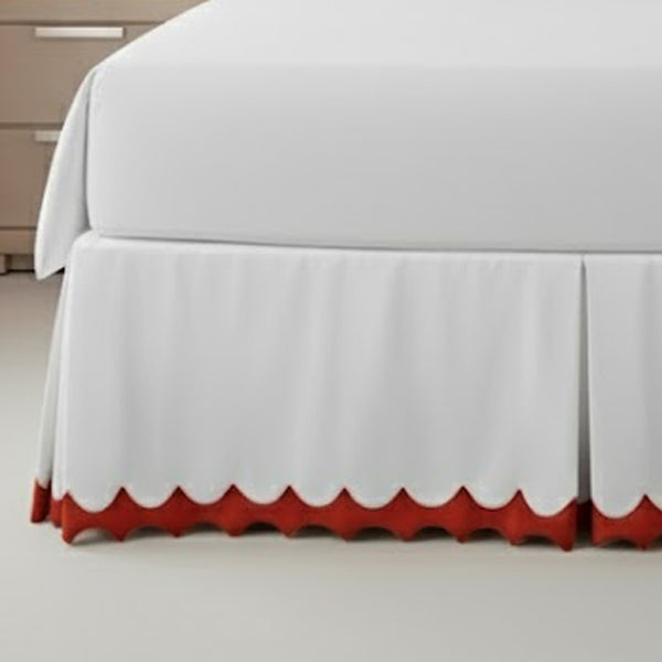 Reverse Scalloped Applique Embroidery Cotton Tailored Bed Skirt