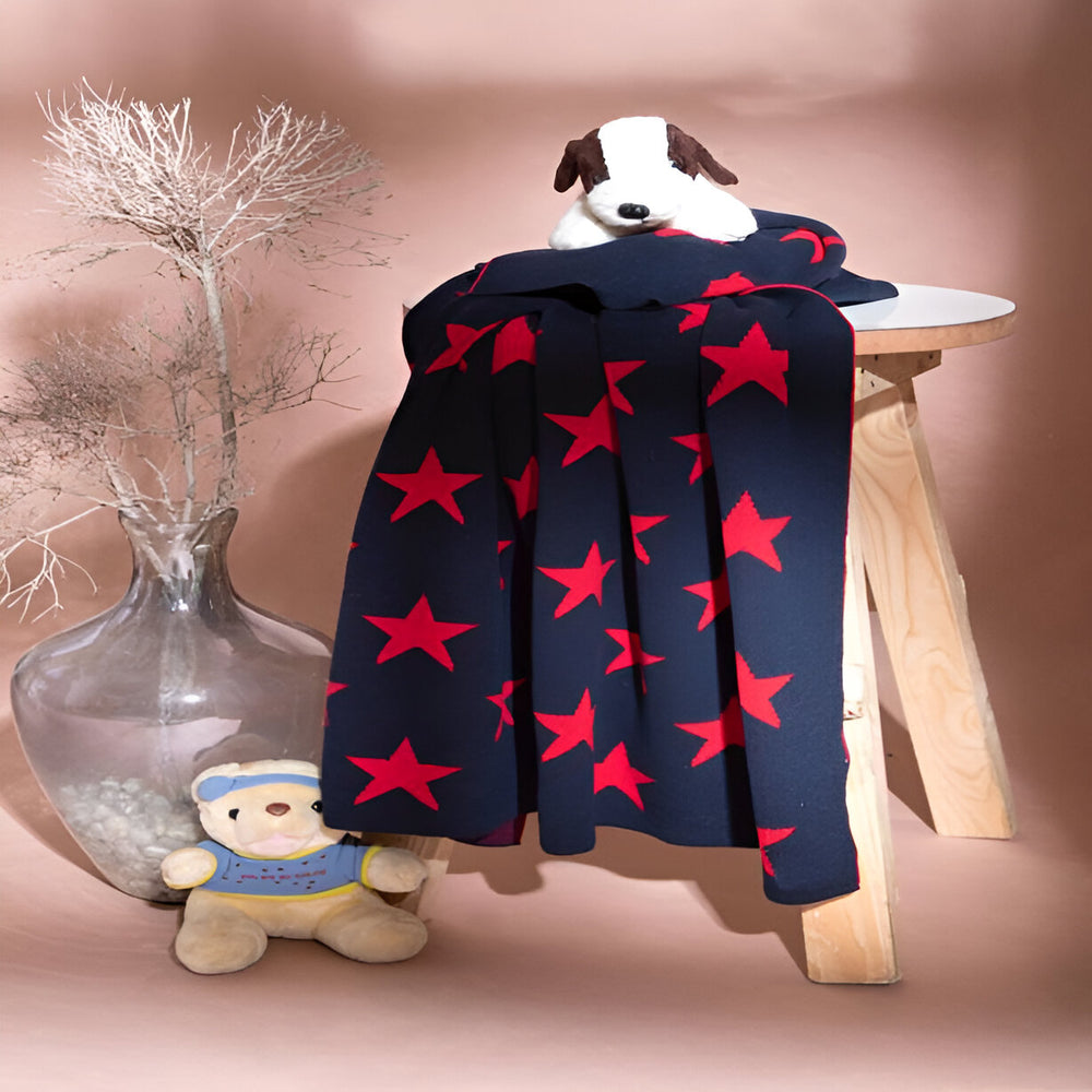 Star Blue Knitted Cotton Baby Blanket