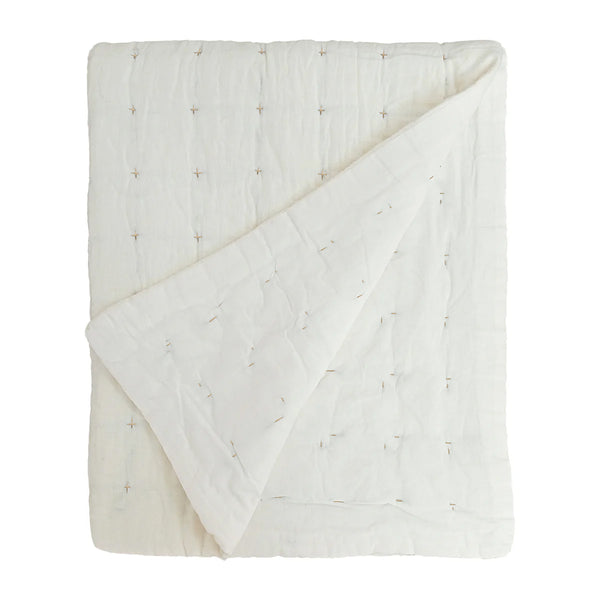 Plus-Stitch Linen Bed Coverlet