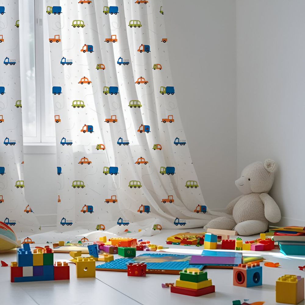 Vehicles Themed Baby Room Curtain
