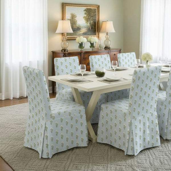 Vintage Blue Ditsy Floral Printed Chair Cover