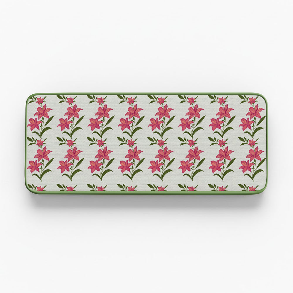 Pink Lily Floral Bench Cushion with Piping