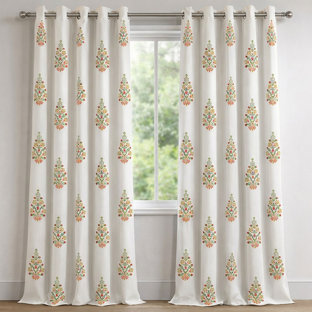 Floral Symmetric Blossom Pattern Curtain (Set of 2)