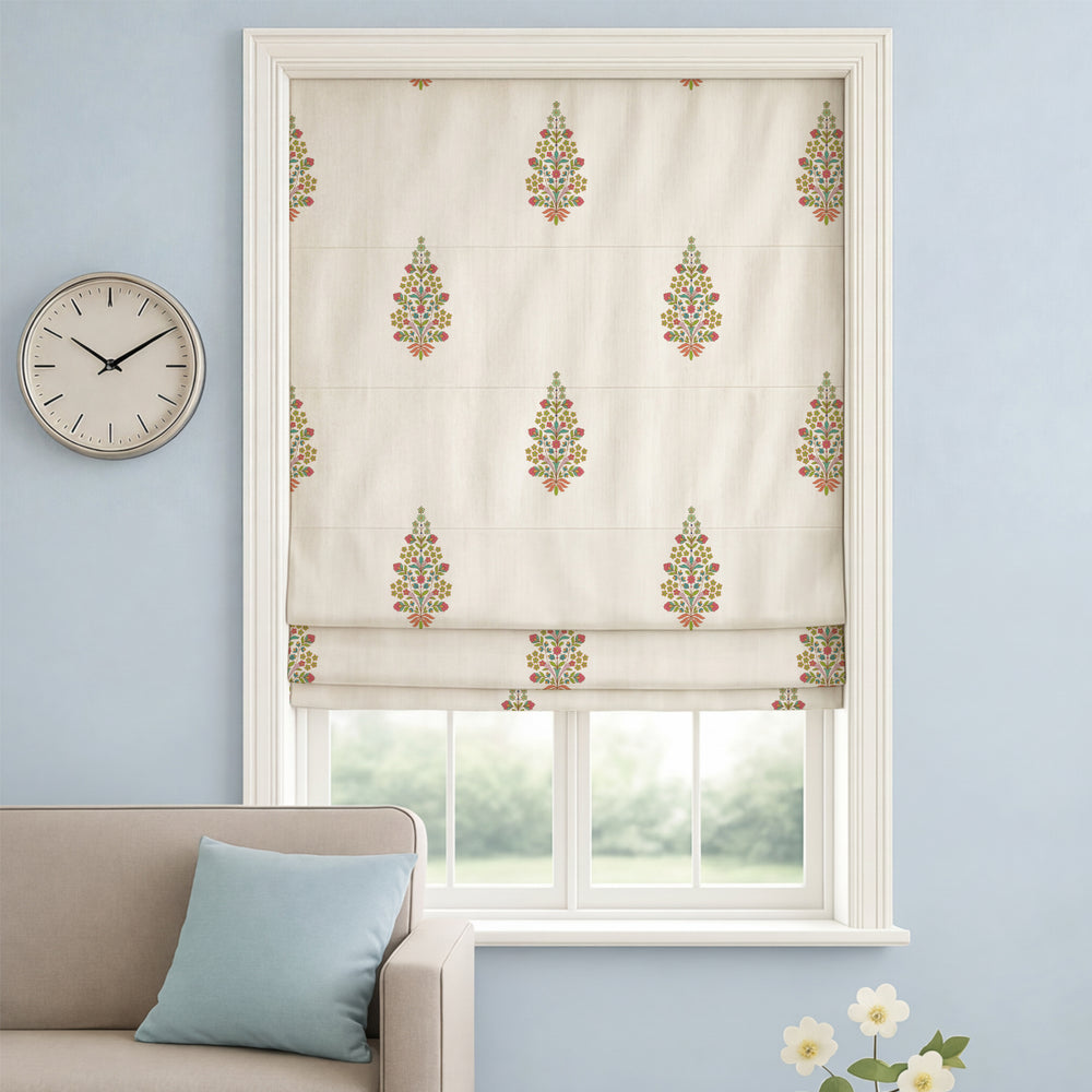 Floral Symmetric Blossom Pattern Custom Roman Shades