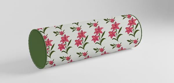 Pink Lily Floral Bolster Pillow Cover with Piping