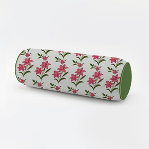 Pink Lily Floral Bolster Pillow Cover with Piping