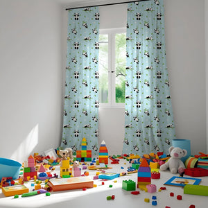 Blue Panda Themed Baby Room Curtain