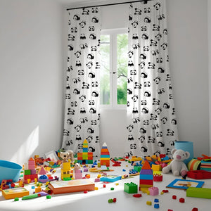 Black Panda Themed Baby Room Curtain