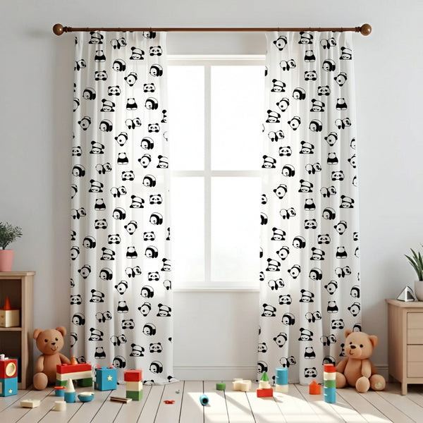 Black Panda Themed Baby Room Curtain
