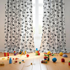 Black Panda Themed Baby Room Curtain