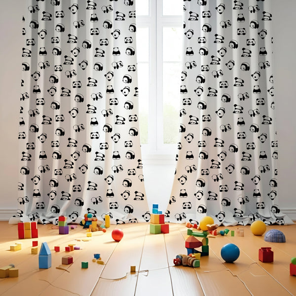 Black Panda Themed Baby Room Curtain