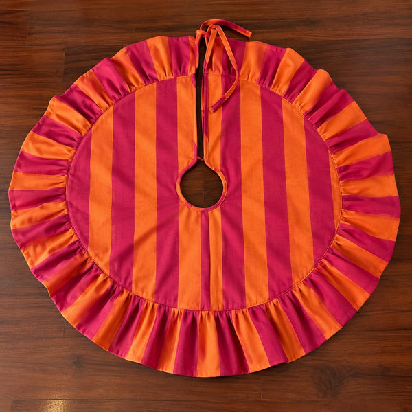 Red and Orange Festive Stripe Tree Skirt