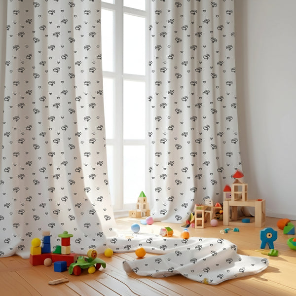 Tiny Hearts and Collars Themed Baby Room Curtain