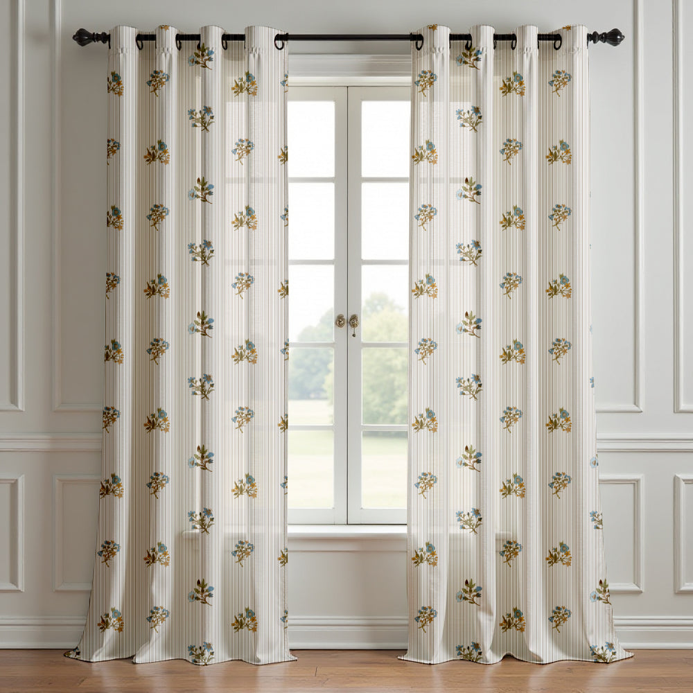 Vintage Floral Pinstripe Curtain (Set of 2)