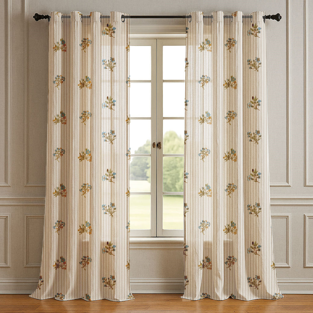 Vintage Floral Pinstripe Curtain (Set of 2)