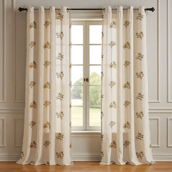 Vintage Floral Pinstripe Curtain (Set of 2)