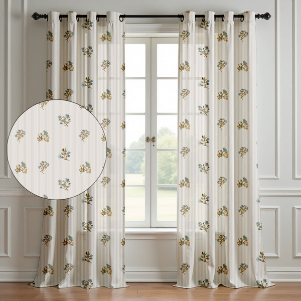 Vintage Floral Pinstripe Curtain (Set of 2)