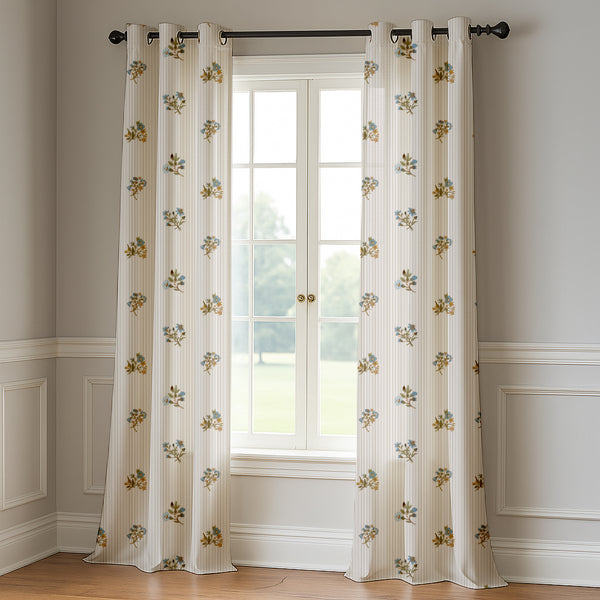 Vintage Floral Pinstripe Curtain (Set of 2)