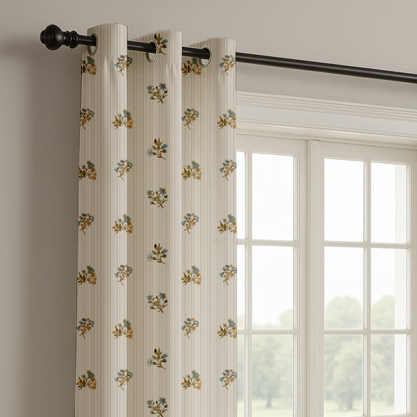 Vintage Floral Pinstripe Curtain (Set of 2)