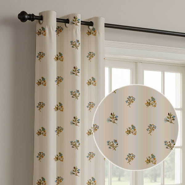 Vintage Floral Pinstripe Curtain (Set of 2)