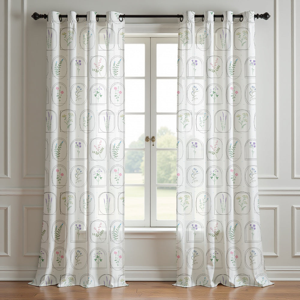 Aesthetic Floral Pattern Curtain (Set of 2)