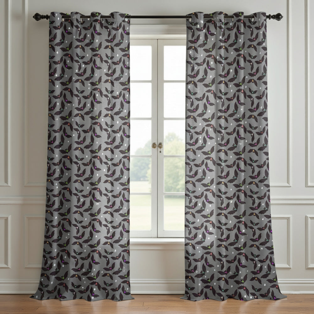 Bat Printed Curtain (Set Of 2) For Halloween