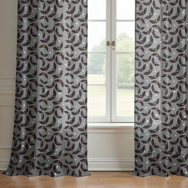 Bat Printed Curtain (Set Of 2) For Halloween